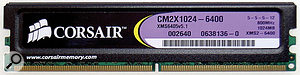 Buying RAM can be a confusing business for the novice. On the right-hand side of the Corsair RAM I bought you can see its timing (5-5-5-12), its speed (800MHz) and its capacity (1024MB). See the main text for details.