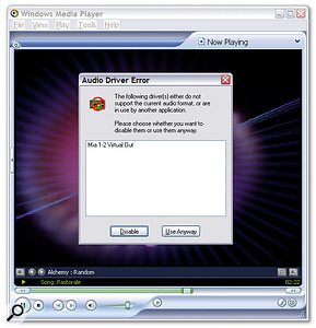 If you're already using the MME-WDM drivers of your audio interface and you attempt to open Sonar with its WDM/KS driver mode activated, you'll get an error message like the one shown here.