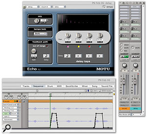 A lot can be achieved by combining DP's plug-ins with some of its other features. Here, for example, by combining a delay plug-in hosted on an Aux track with an automated send on a vocal track, it's possible to have individual words 'echoed' without affecting the rest of the track.