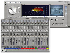 Here, 16 tracks are utilising their Aux Sends to share a single reverb and still retain individual control over reverb levels — a flexible and very economical arrangement. The Mixing Board is shown in its narrow view mode, with a cut-down insert and send section.