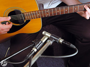 Phase can be a problem with stereo miking of sources that aren't stationary. An acoustic guitar player, for example, will usually move the guitar at least a little during performance — which is why closely placed coincident pairs tend to be preferred over spaced stereo techniques.