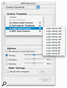 New to Pro Tools 6 is groove quantising functionality. Digidesign obviously want users of other sequencers to feel at home here...