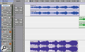 Once you've processed your songs using the Audiosuite plug-ins (left), place the processed files on a track with no real-time plug-ins inserted, and restore the unprocessed version to the original track in case it needs to be revisited.