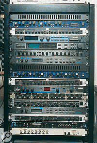 The outboard rack really is stacked, with a good selection of processors including Lexicon and Alesis effects and a TC Electronic Finalizer, plus the rackmount hardware for Andy's MOTU digital audio system.