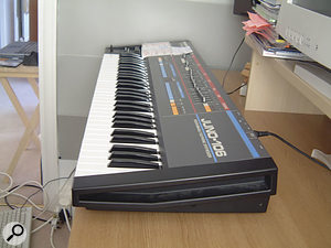 The main keyboard in David's studio, a Roland Juno 106.