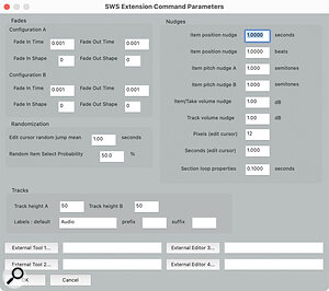 The SWS extension settings window, where you can specify how far the Custom Actions move the playhead left to auto‑preview your edits.