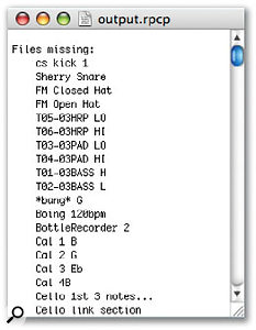 If anything goes wrong, Refill Packer gives you the opportunity to save a text file that lists the problem — in this case, missing sample files.