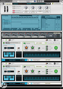 Screen 2. My split patch for automagically playing chords and melodies in key.