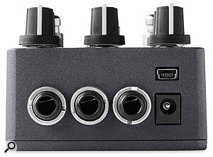 The audio I/O are on TRS jacks, which cater for mono or stereo operation. A multi‑function MIDI/CV/controller pedal TRS input nestles between them.