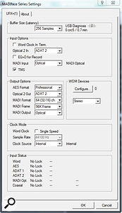 The Fireface UFX+’s Settings screen in Windows.