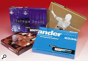 The themed card-based SR JV sound expansion libraries (of which just a few of the earliest are shown here) were compatible with nearly all of Roland's sample-and-synthesis based products of the '90s, and were hugely successful.