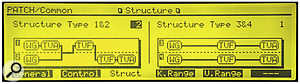 The Structure page, showing separate Structures for each Tone pair. The Structure on the right is the one used for most of the factory patches, but that shouldn't stop you experimenting with the other options.