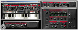 Some of the screens in VariOS's 'polysynth' emulation, VariOS 8. The main screen leaves you under no illusions as to VariOS 8's heritage, but the more detailed control panels for the TVF and Oscillators shown here are welcome additions. And a hardware Jupe owner could only dream of a built-in effects section like the one on the right...