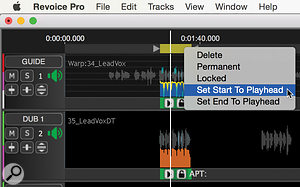 The Playback Range doubles up as a means of selecting regions, and can be locked in size, dragged and deleted by right-clicking.