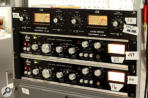 Kevin Augunas’s relatively small selection of outboard gear includes these UREI LA-3A and dbx 165A compressors.