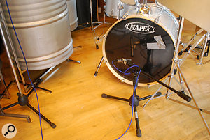 In addition to the room mics, Neil opted to place a  few close mics, notably on the kick drum, but also on the lower steel drums, the idea being to give some control over the low end during mixdown.