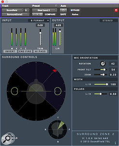 The SurroundZone Plug-in used to decode and manipulate the stereo recording from Sam’s Soundfield Microphone system.