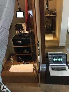 While a hotel closet may not be as dry as a pillow fort, it can offer benefits. For instance, a voiceover actor has more space to move around. And, if the room is quiet, the acoustics of this setup sound surprisingly close to those of a professional studio.