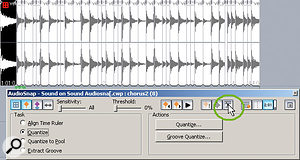 After splitting at beats, each transient marker has a separate clip associated with it. The start of these clips can then be quantised to a rhythmic grid, groove clip or the pool, as described in the main text.