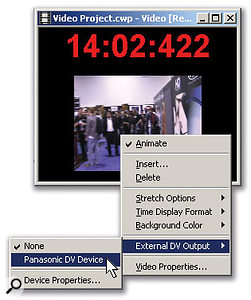 A Panasonic DV camcorder has been selected as the video output device for Sonar.