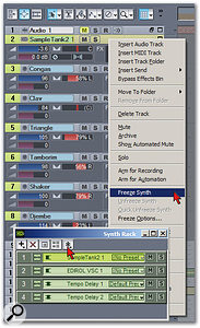 Sampletank 2 is about to be frozen. Note that there are two places where you can access the Freeze function for instruments.