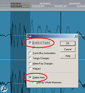 If Delete Hole is ticked during a cut operation, the part of the track to the right of the cut will move left to fill in the cut region.