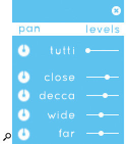 A user-controlled mix of four separate mic arrays can replace the ready-rolled ‘tutti’ perspective, but all four together will quadruple memory and CPU use.