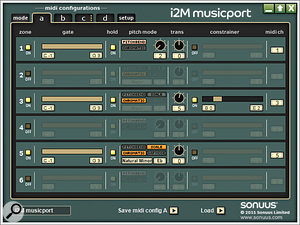 The i2M USB guitar-to-MIDI converter comes with dedicated software, which extends the device's capability considerably.