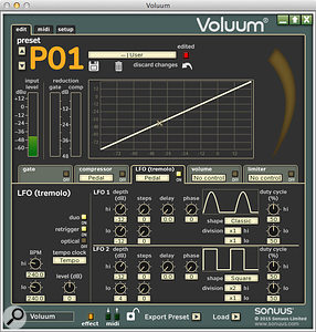 The LFO page reveals the awesome complexity of the Voluum’s dual-LFO tremolo!