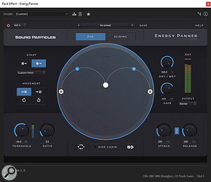 Pan mode, moving from central point out to stereo speakers (stereo width increasing).