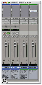 The template Session supplied by Source Elements illustrating how Source-Connect should be plumbed into a Pro Tools project.