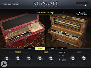 Hybrid Duo patches feature the combined sound of two keyboards, creating some unique sounds. Shown here: clavichord and Wing upright piano.