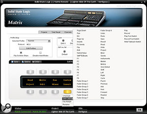 The control buttons can be programmed (using the supplied software) to access any command, or any menu of commands, that are accessible via key strokes in your DAW (as shown here for Nuendo).