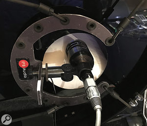 A Kelly SHU shockmount holds the Audix D6 kick-drum mic in place.