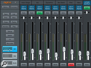 The DigiLive Remote app, available for iOS and Android, allows for remote control of the mixer.