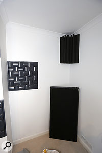 The room’s low end was tamed with the help of two Real Traps lent across the bottom corners of the rear of the room, and two Universal Acoustics corner traps, which were placed at the wall/ceiling tricorners.