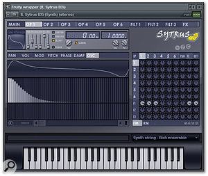 The settings for each of the six operators. The Osc tab allows you to draw in harmonics and provides a big oscilloscope view of the waveform. Both the envelope and LFO controller tabs also let you draw slopes and breakpoints, and the results can be saved.