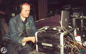 Fabrice Lareau, Yann's engineer, with the mobile rig he's using to record Tiersen's latest tour.