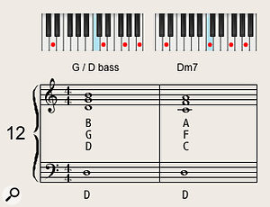 Shifting the minor-seventh voicing up and down a  tone over a  held bass note creates a  nice chordal movement.