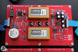 The entire circuitry for each audio channel fits on a single PCB. Note the two '1979' VCAs (one of which is an integral part of the side-chain) and the Jensen input transformer on the left-hand side.