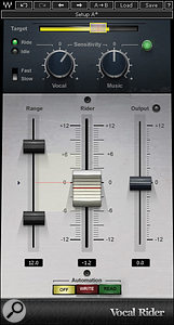 Waves Vocal Rider maintains a consistent vocal level that can react to the overall mix via side-chaining.