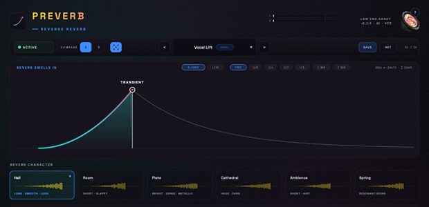 Low End Candy Preverb reverse reverb riser lead-in transition effects plug-in