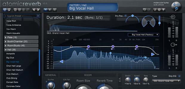 Molecular Bytes AtomicReverb2 realistic natural-sounding algorithmic reverb plug-in