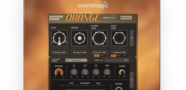 Sound Magic Supreme Drums Orange virtual drum instrument sample library physical modelling