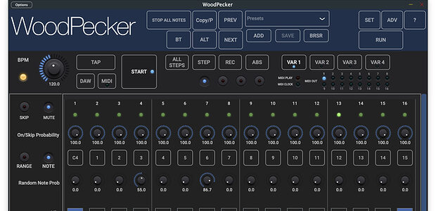 WIMS WoodPecker 1.0 four-channel step sequencer plug-in