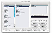 The Key Commands window showing a user assignment of the 'Add Track' Audio Command. The Key Commands window showing a user assignment of the 'Add Track' Audio Command.