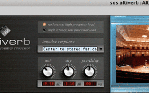 A mono-to-stereo instance of Altiverb running an impulse response of the Amsterdam Concertgebouw. A mono-to-stereo instance of Altiverb running an impulse response of the Amsterdam Concertgebouw.