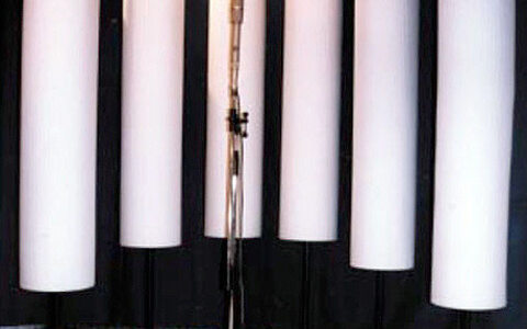 ASC Studio Traps cylindrical acoustic baffles.