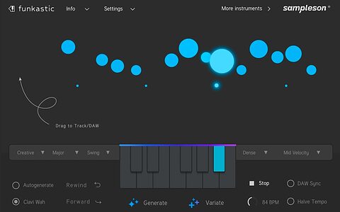 Sampleson Funkastic AI generative plug-in electric piano organ bass lines
